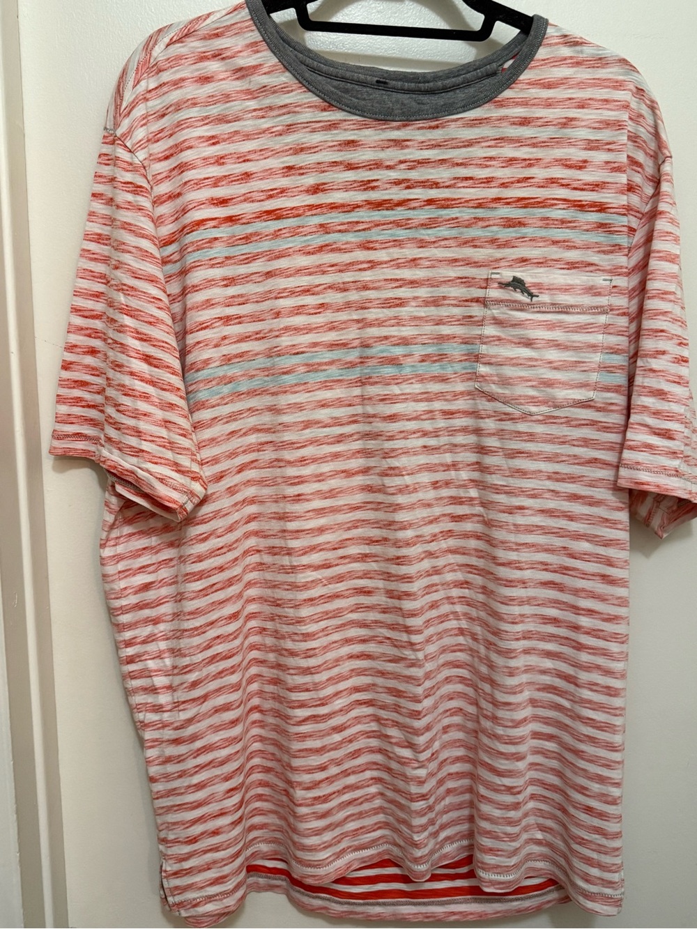Tommy Bahama Orange Mint & White Striped Pocket Short Sleeve Tee